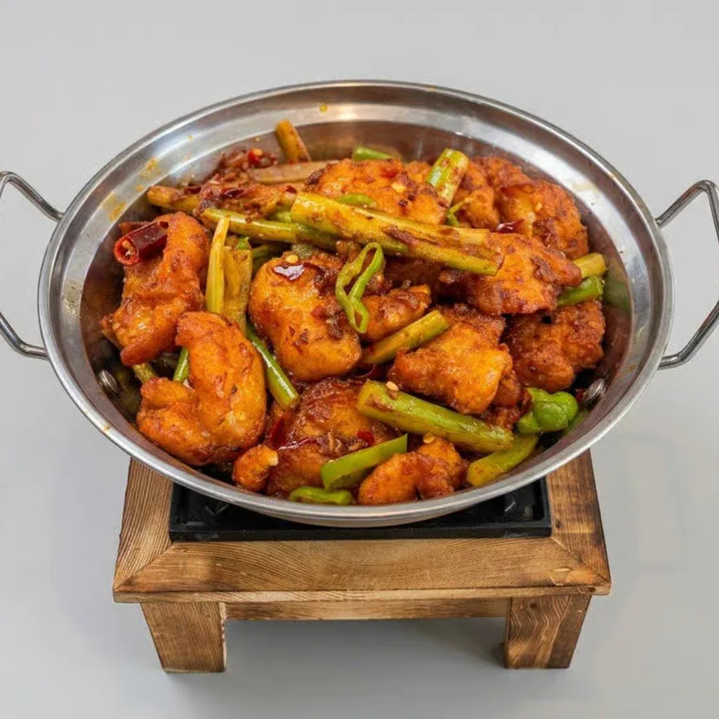 Sichuan dry pot fish fillets with chilli peppers at Lucky Cat in London, Ontario