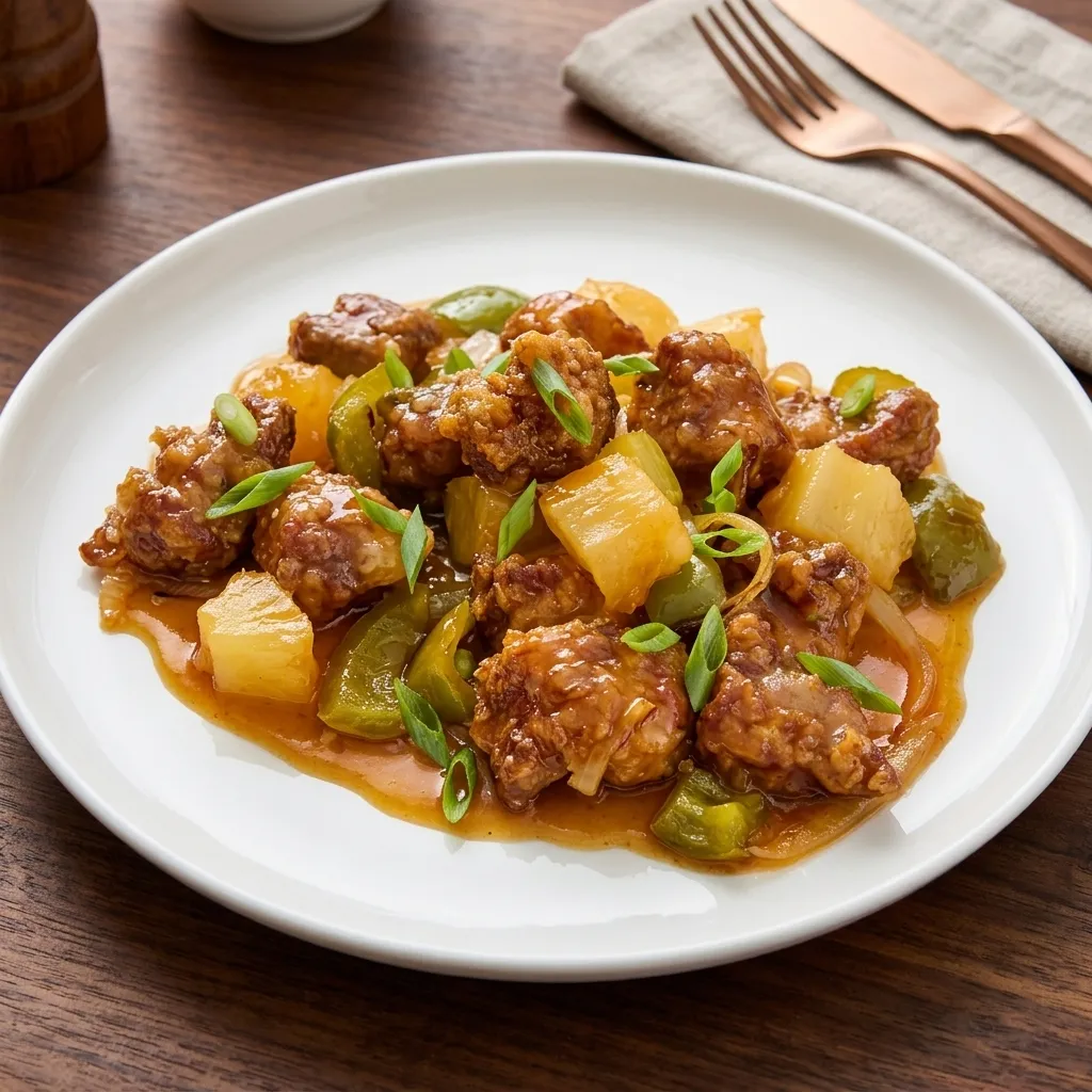 Golden fried sweet and sour pork in London, Ontario at Lucky Cat